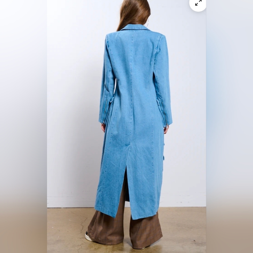 Women's Blue Denim Long Coat - Picture 5 of 5